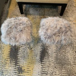 Faux Shearling Stools - Pair